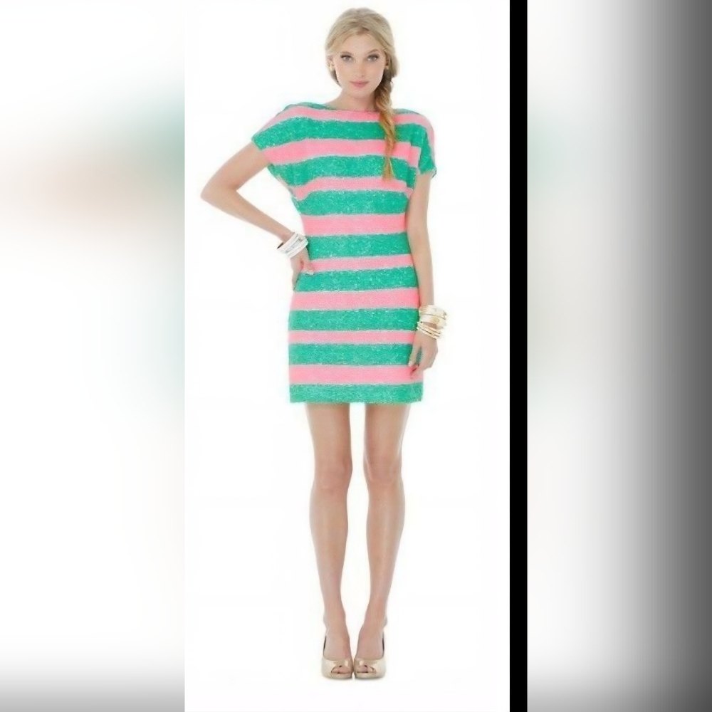 Lilly Pulitzer Ames Tropical Pink Cucina Stripe sequinced Dress Pink Size Large